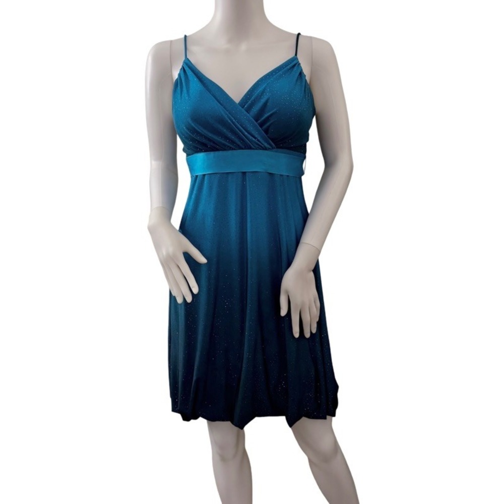 ONYX NITE Blue Sparkle Party Mini Dress Size 6 Baby Doll Fairy Mermaid Formal